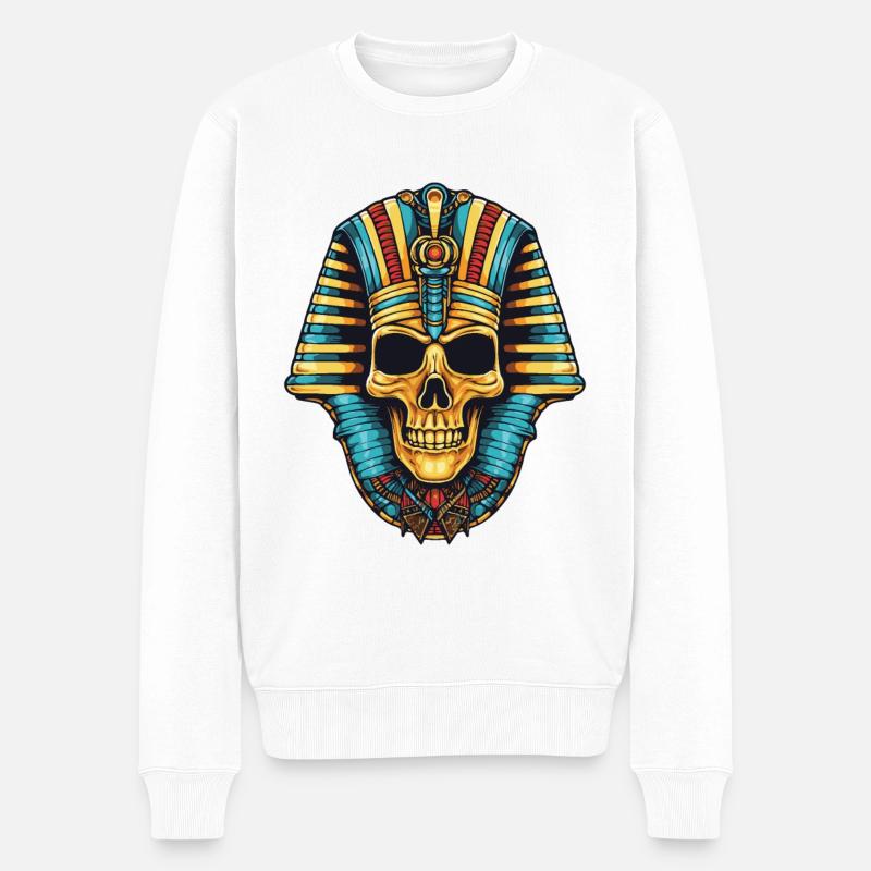 Pharao Totenkopf - Männer Premium Bio Pullover - Weiß