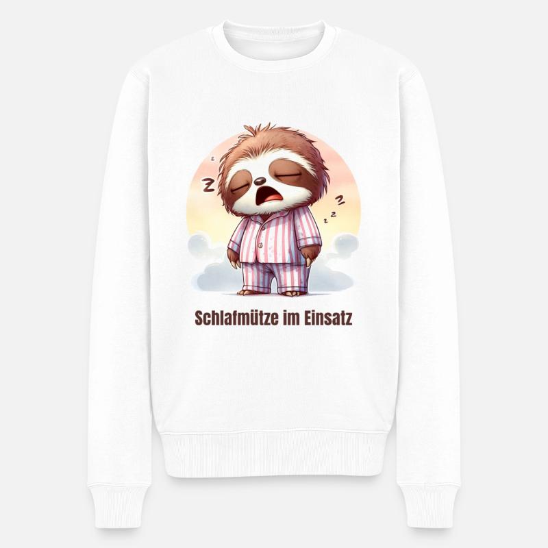 Schlafmütze im Einsatz Faultier Schlafanzug Pyjama - Männer Premium Bio Pullover - Weiß