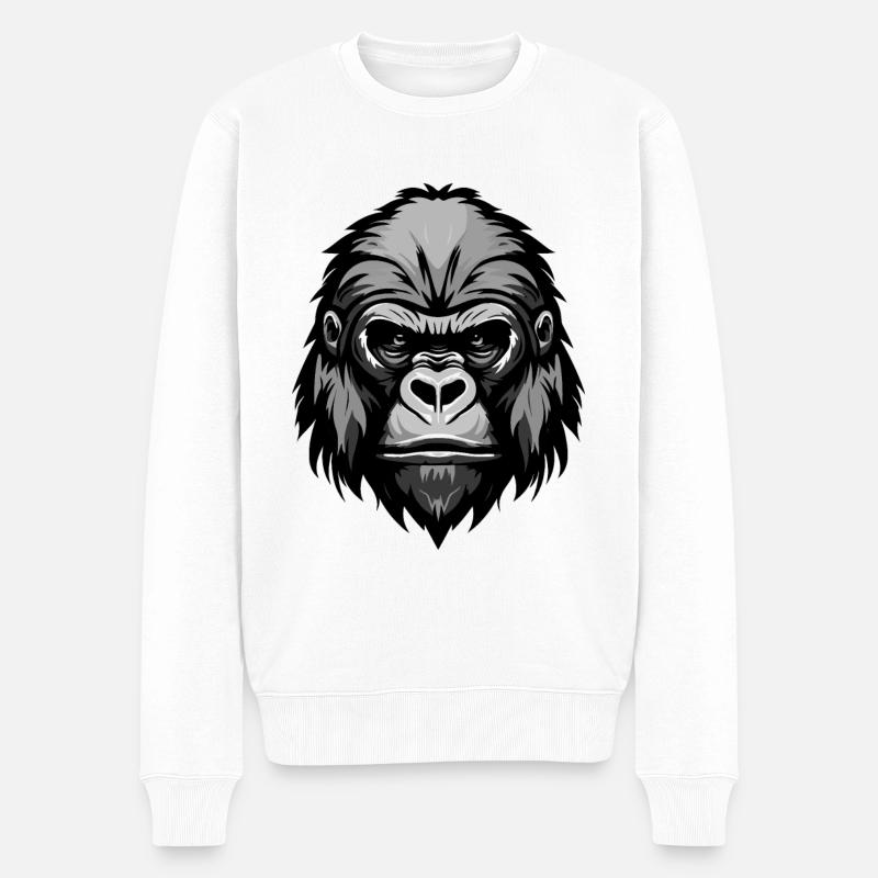 Gorilla Kopf - Männer Premium Bio Pullover - Weiß