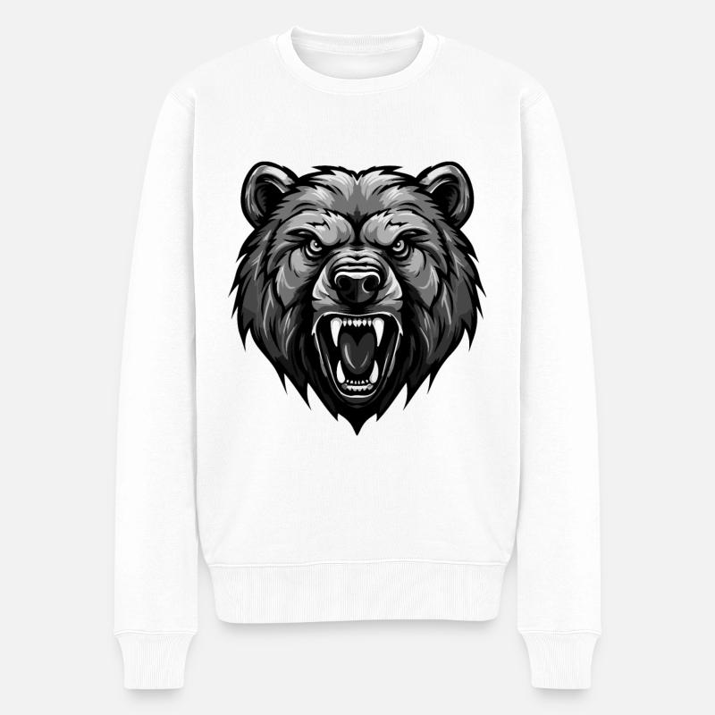 Bär Kopf - Männer Premium Bio Pullover - Weiß