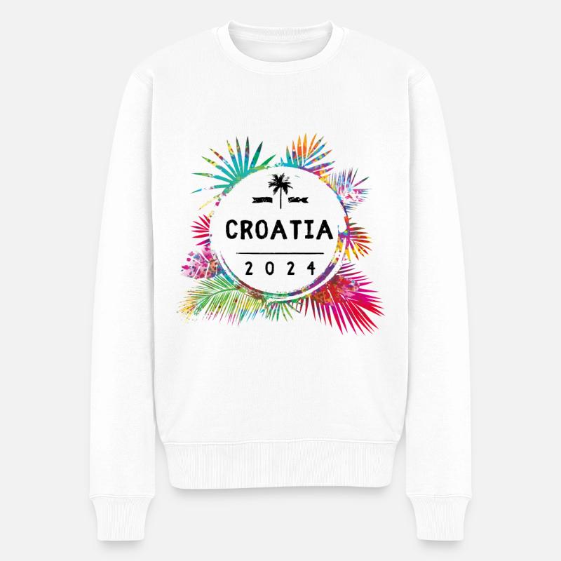 Croatia 2024 Bunt - Männer Premium Bio Pullover - Weiß