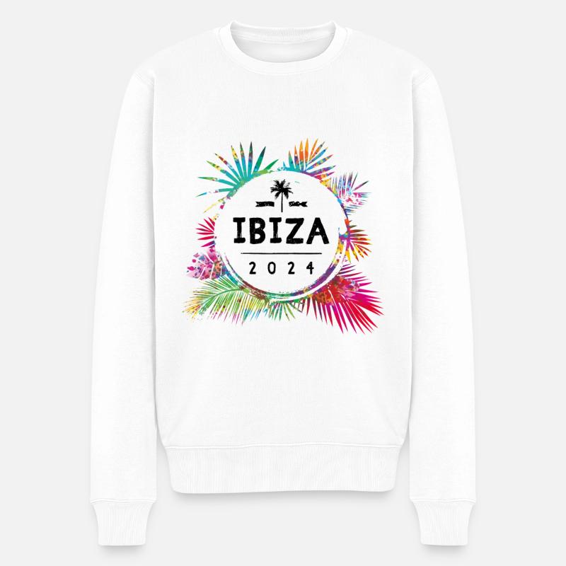 Ibiza 2024 Bunt - Männer Premium Bio Pullover - Weiß