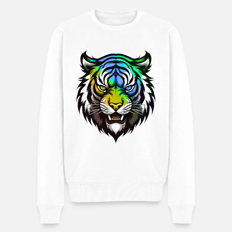 Tiger Kopf Bunt - Männer Premium Bio Pullover - Weiß