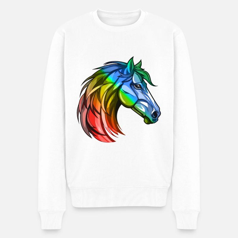 Pferd Kopf Bunt - Männer Premium Bio Pullover - Weiß