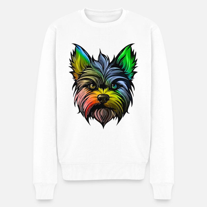 Yorkshire Terrier Hund Kopf Bunt - Männer Premium Bio Pullover - Weiß