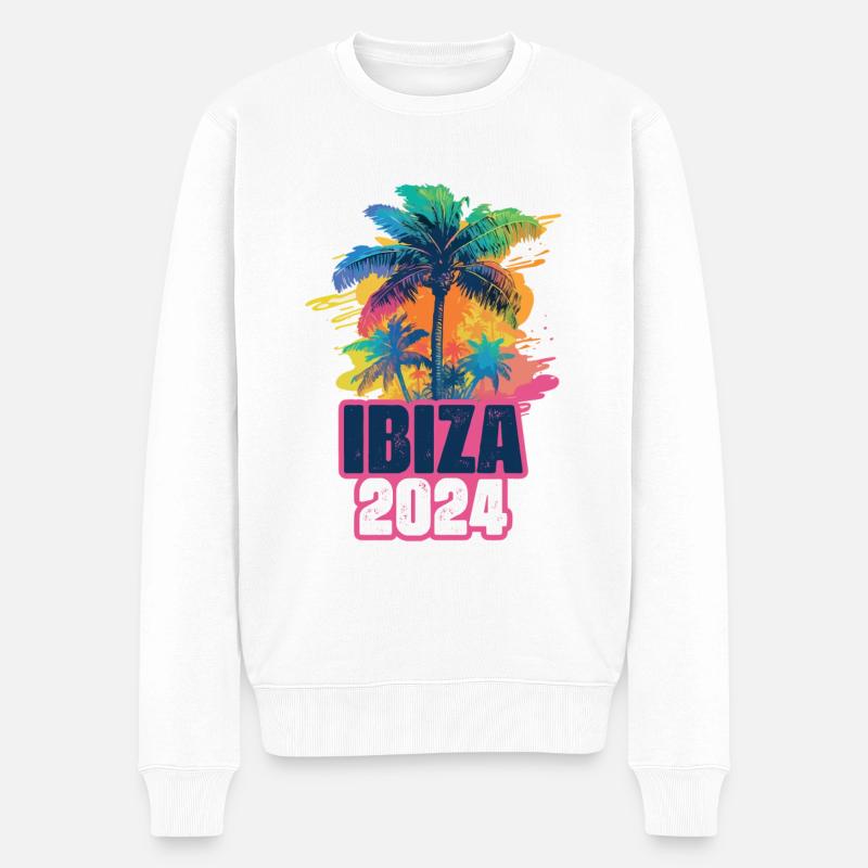 Ibiza 2024 Vacances Palm Blob - Pull Premium bio Homme - blanc