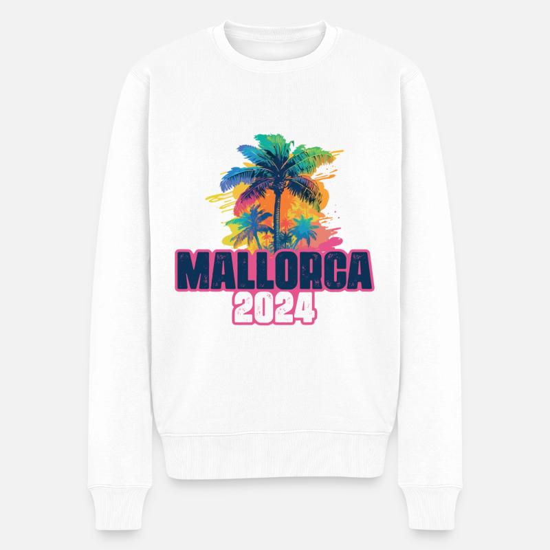 Mallorca 2024 Urlaub Palmen Klecks - Männer Premium Bio Pullover - Weiß