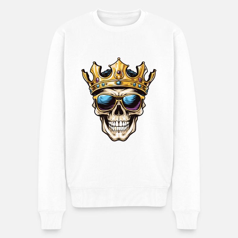 Crâne roi Couronne Tattoo - Pull Premium bio Homme - blanc