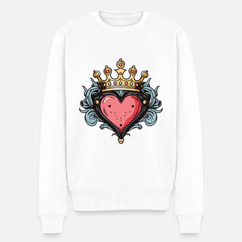 Herz Krone Liebe - Männer Premium Bio Pullover - Weiß