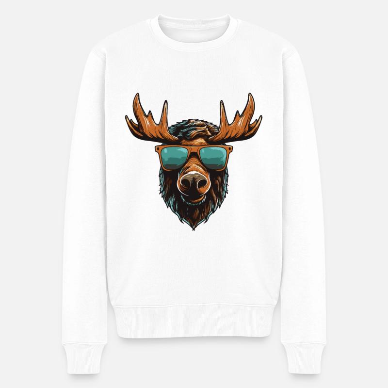 Elch Kopf Porträt Cool - Männer Premium Bio Pullover - Weiß