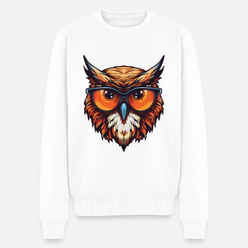 Eule Kopf Porträt Cool - Männer Premium Bio Pullover - Weiß