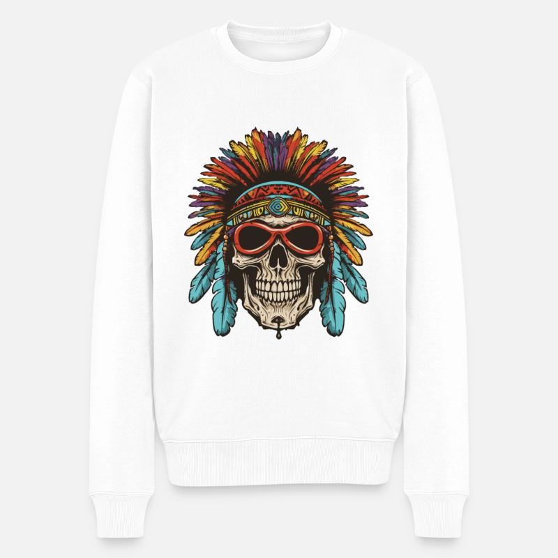 Crâne Apache amérindien - Pull Premium bio Homme - blanc