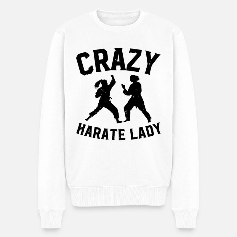 Crazy Karate Lady - Männer Premium Bio Pullover - Weiß