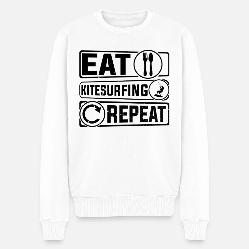 Eat Kitesurfing Repeat - Kiteboarding Kitesurfing - Männer Premium Bio Pullover - Weiß