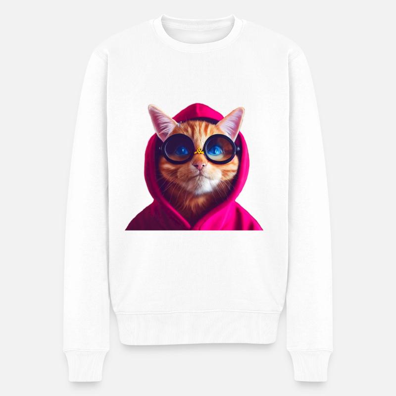 Ginger Cute Cat in farbigem Hoodie mit Brille - Männer Premium Bio Pullover - Weiß