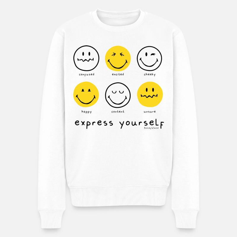 SmileyWorld Express Yourself Différentes Émotions - Pull Premium bio Homme - blanc