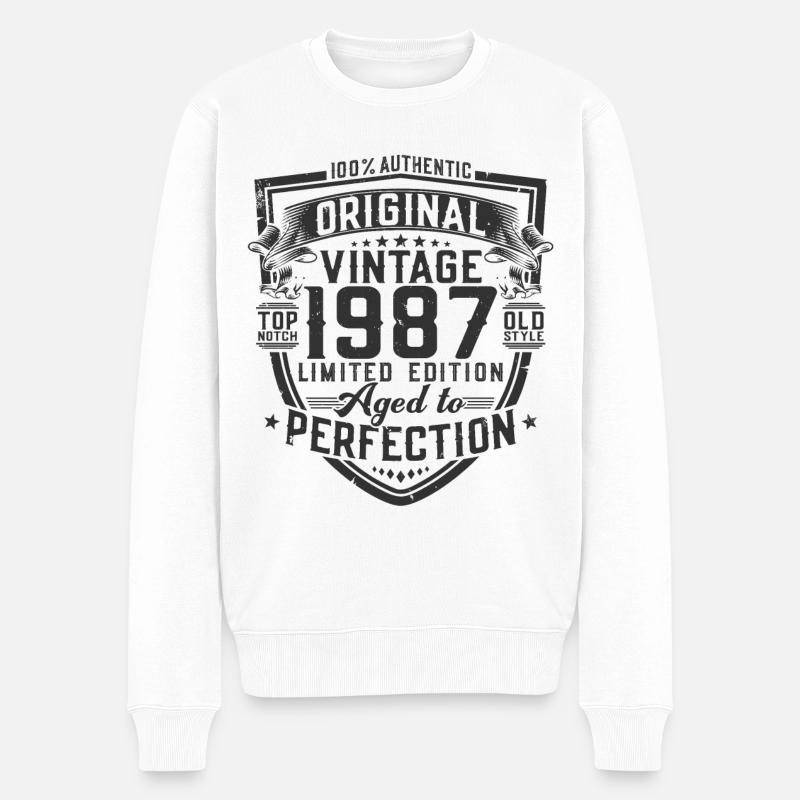 1987 Jahrgang geboren Vintage Geburtstag Geschenk - Männer Premium Bio Pullover - Weiß