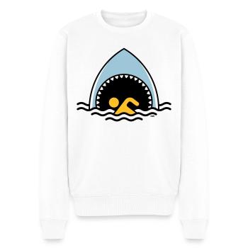 Shark And Swimmer (Swim / Swimming / 3C) - Men's Premium Organic Jumper - white - Front - Thijin (182cm)