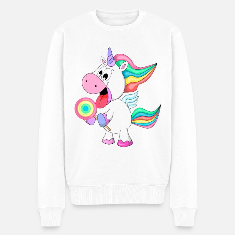 süßes Einhorn mit Lolli Geschenk für Liebenswert - Männer Premium Bio Pullover - Weiß