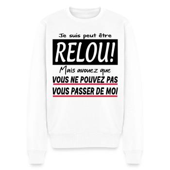 Je suis peut être relou humour design homme - Pull Premium bio Homme - blanc - Devant - Thijin (182cm)