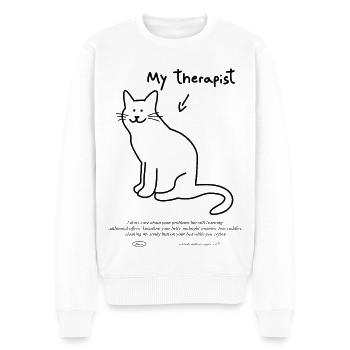 "My cat is my therapist" | Cat funny shirt - Men's Premium Organic Jumper - white - Front - Thijin (182cm)