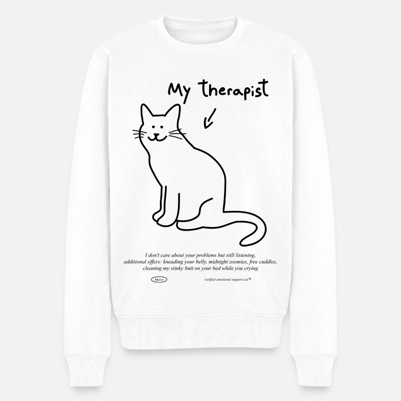"My cat is my therapist" | Katze lustiges Shirt - Männer Premium Bio Pullover - Weiß
