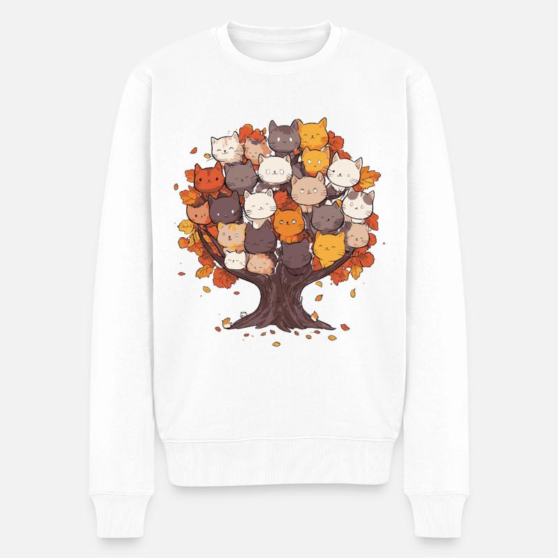 Baum aus Katzen Cartoon Stil - Männer Premium Bio Pullover - Weiß