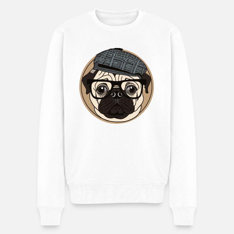 Retro Mops Hundeliebhaber - Männer Premium Bio Pullover - Weiß
