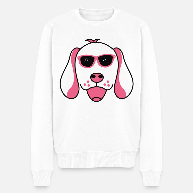 Ein lustiger Hund mit der rosa roten Brille Hunde - Männer Premium Bio Pullover - Weiß