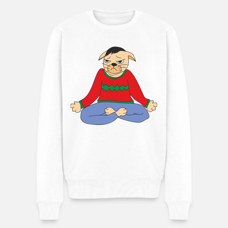 Ernsthafte Katze - Männer Premium Bio Pullover - Weiß