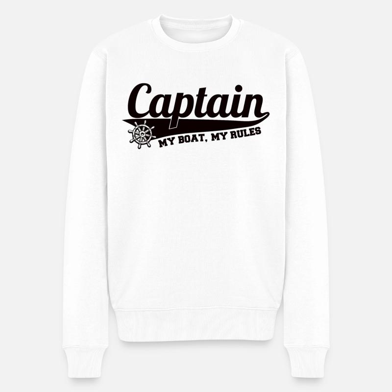 Ich bin der Kapitän und das ist mein Boot! - Männer Premium Bio Pullover - Weiß