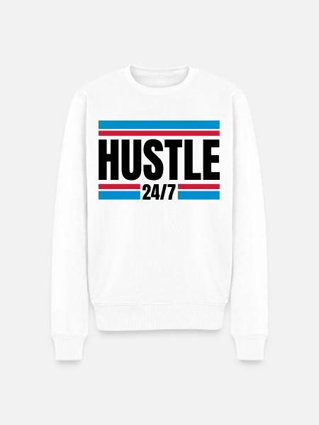 HUSTLE 24/7 - Männer Premium Bio Pullover - Weiß