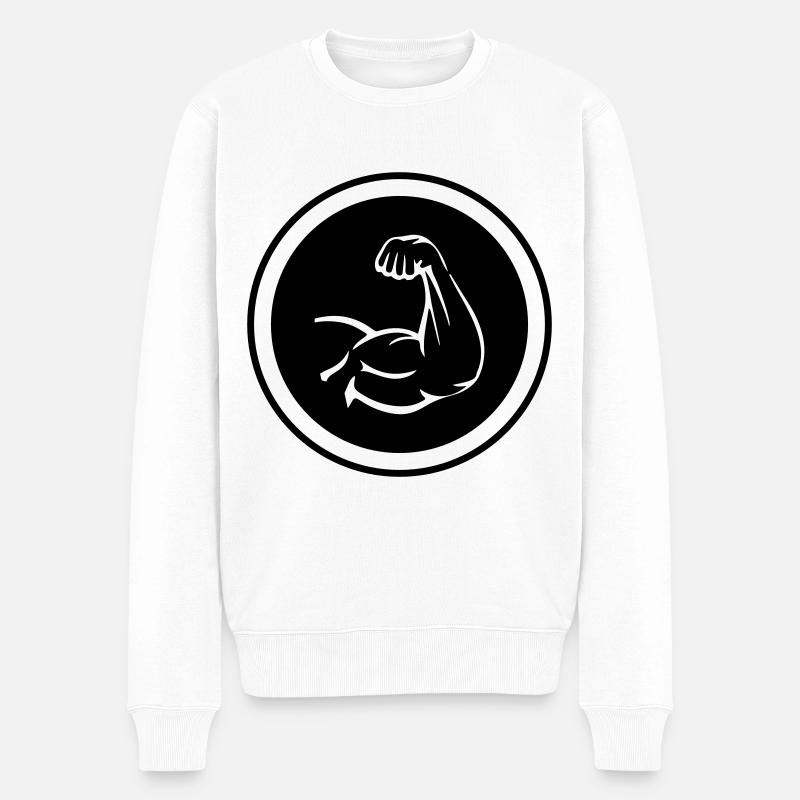 Arm Muskeln Bizeps - Männer Premium Bio Pullover - Weiß