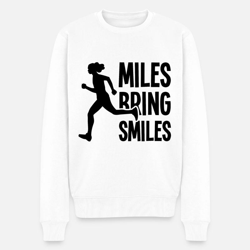 Miles Bring Smiles - Lauf Spruch - Männer Premium Bio Pullover - Weiß