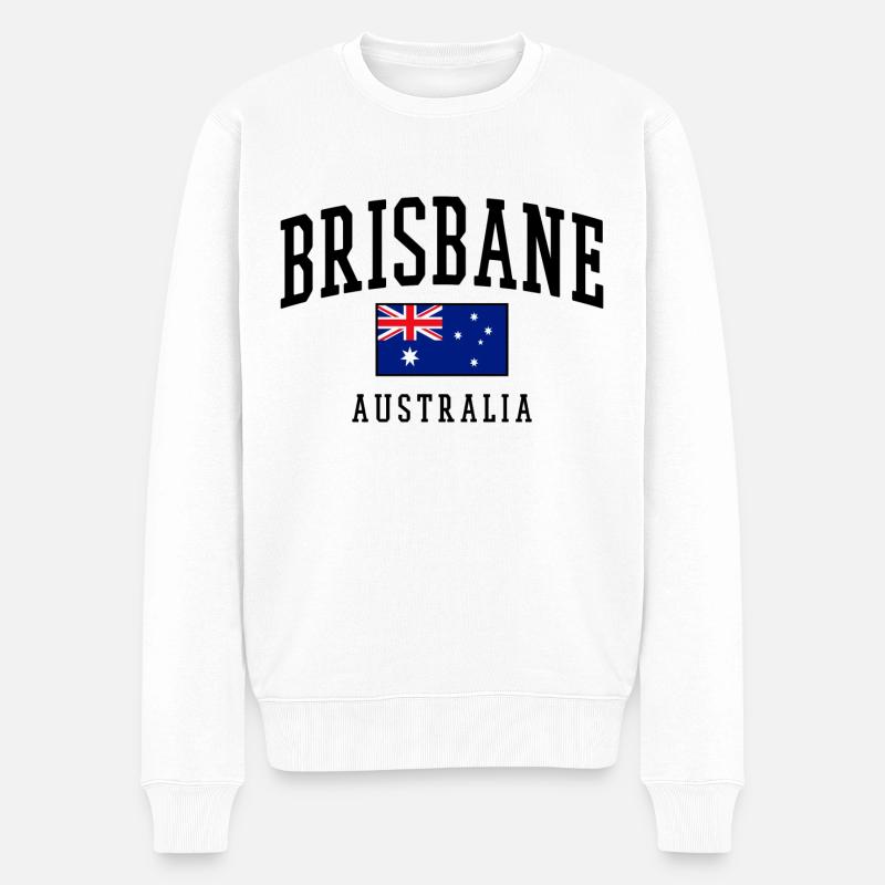 Brisbane - Australien Flagge - Männer Premium Bio Pullover - Weiß