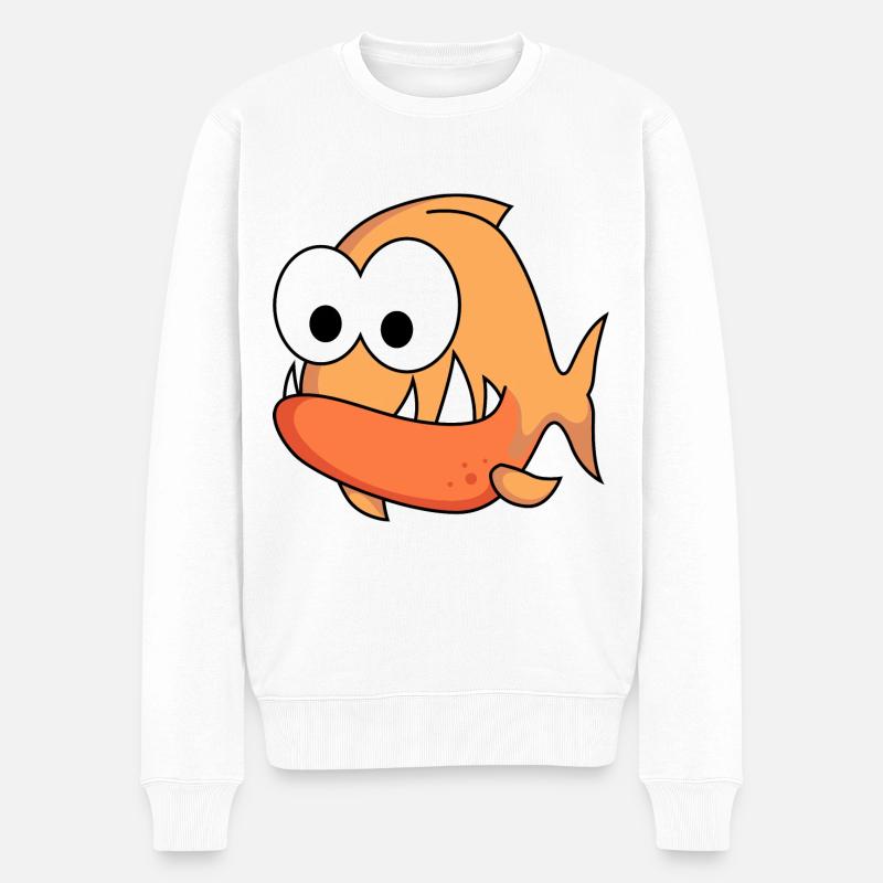 Piranha Comic Tier - Männer Premium Bio Pullover - Weiß