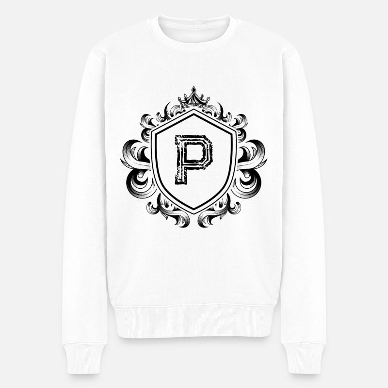 P Buchstabe Wappen - Männer Premium Bio Pullover - Weiß