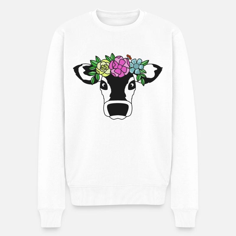 Kuh, Witzige Kuh - Männer Premium Bio Pullover - Weiß