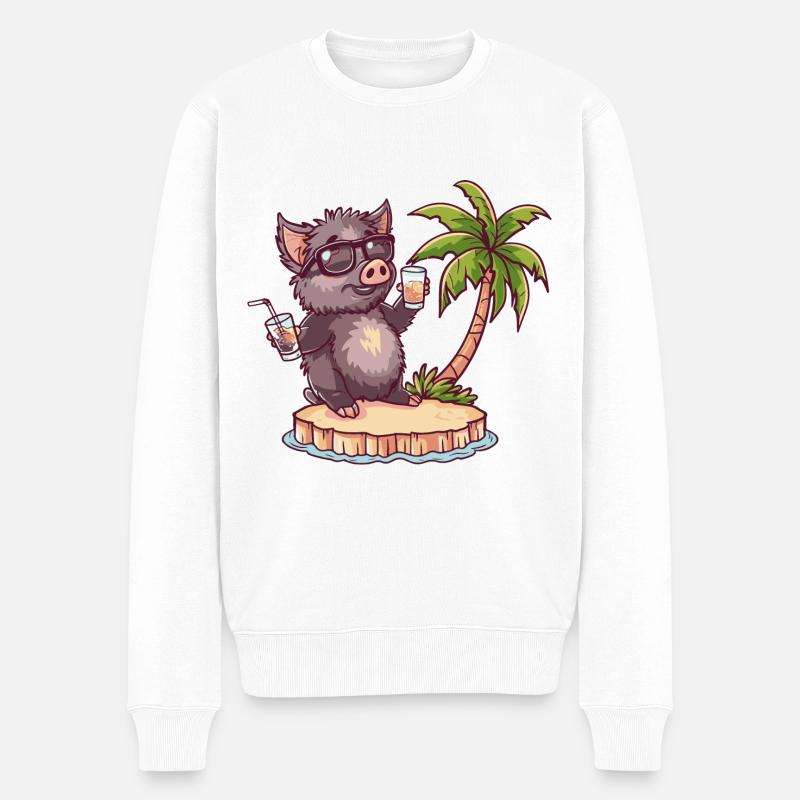 Schwein Sommer Wildschwein - Männer Premium Bio Pullover - Weiß