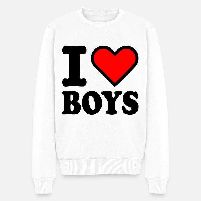 I love boys - Männer Premium Bio Pullover - Weiß