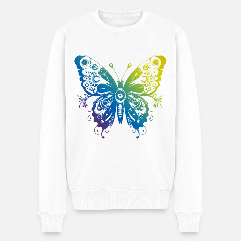 Papillon Mandala Boho - Pull Premium bio Homme - blanc