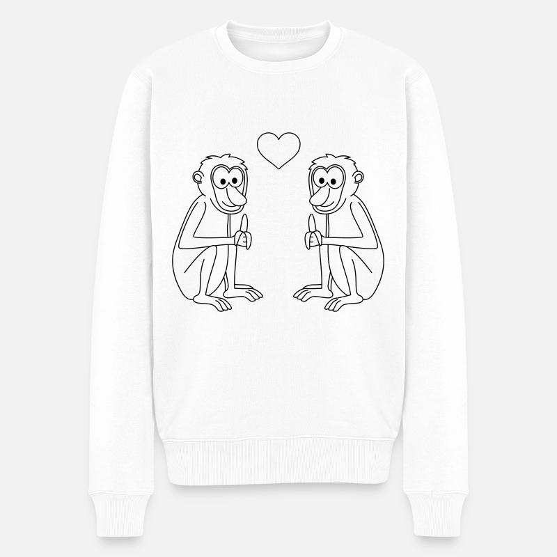 Affe comic Paar liebe - Männer Premium Bio Pullover - Weiß