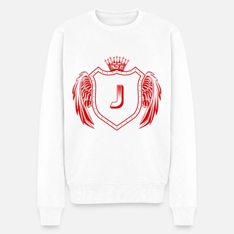 J Buchstabe Wappen - Männer Premium Bio Pullover - Weiß