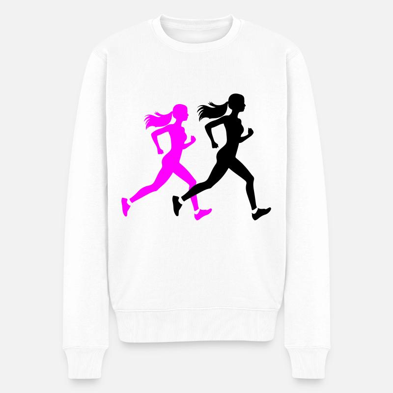 Running Marathon Frau Silhouette - Männer Premium Bio Pullover - Weiß