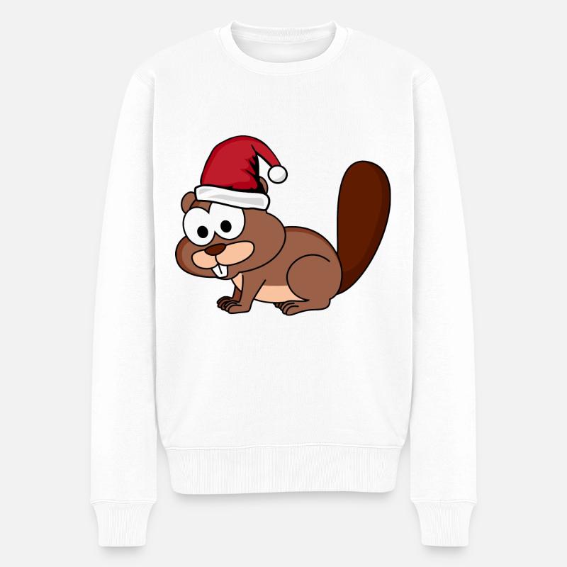 Biber Comic Weihnachten - Männer Premium Bio Pullover - Weiß