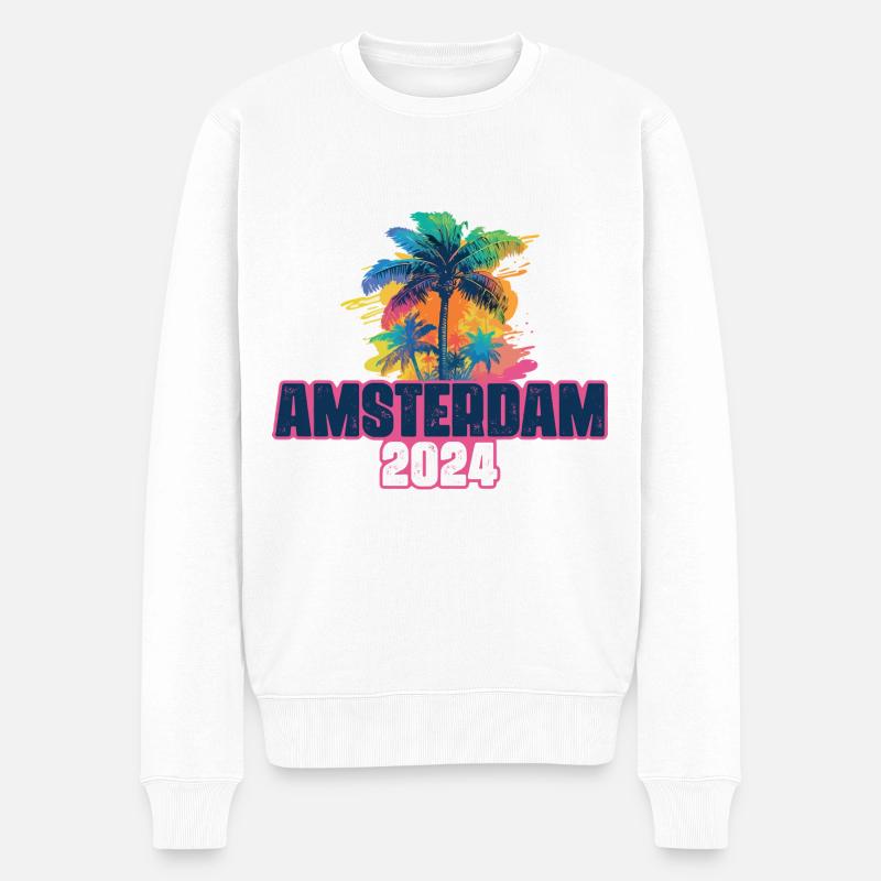 Amsterdam 2024 Vacances Palm Blob - Pull Premium bio Homme - blanc