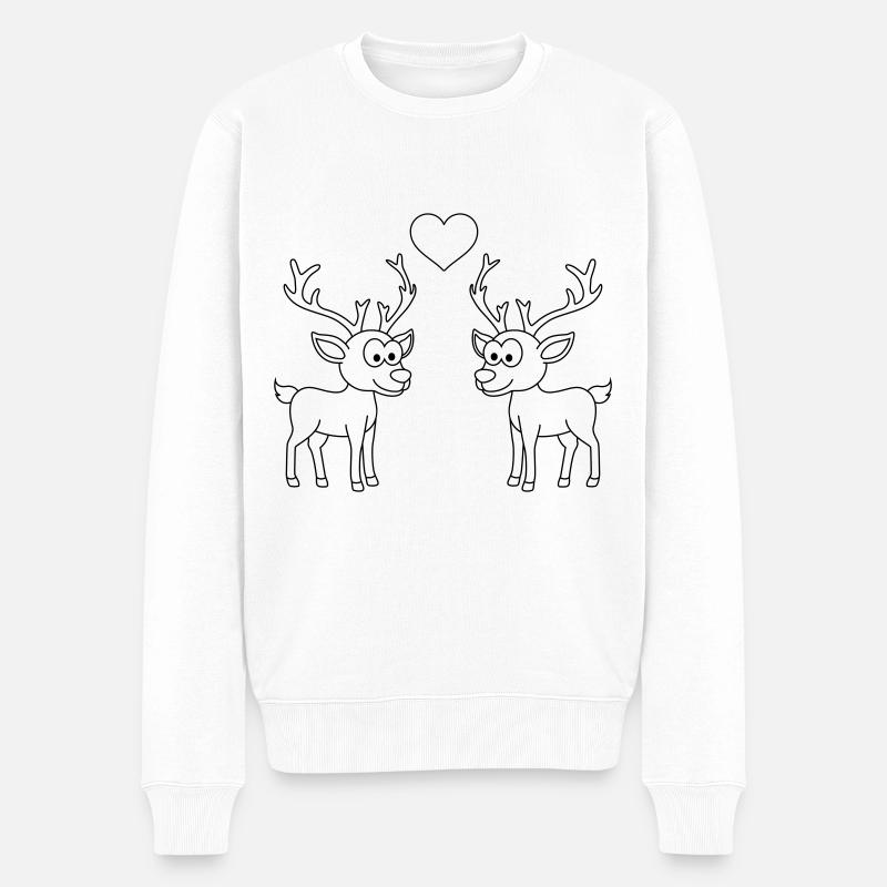 Hirsch Comic Paar Liebe - Männer Premium Bio Pullover - Weiß
