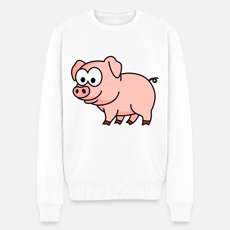 Schwein Comic Tier - Männer Premium Bio Pullover - Weiß