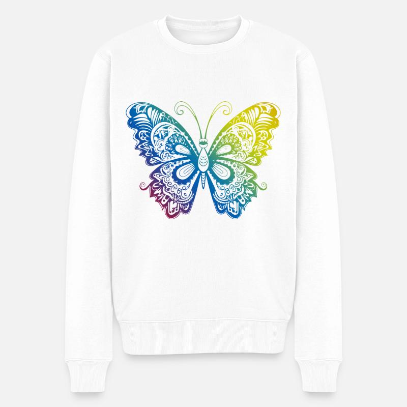 Papillon Mandala Boho - Pull Premium bio Homme - blanc