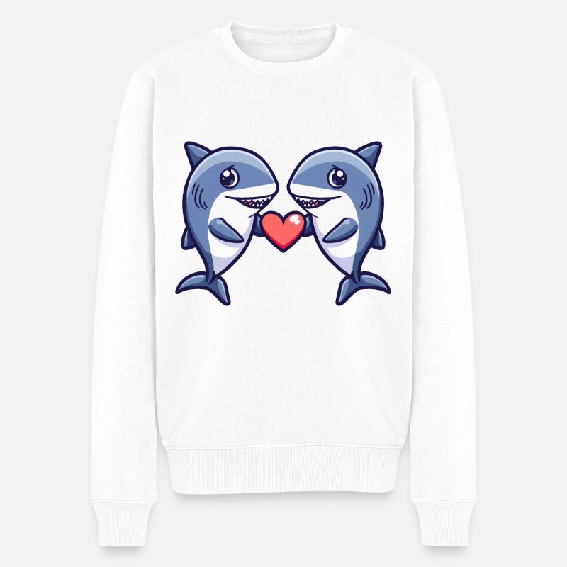 Hai Paar Verliebt Tier Valentinstag - Männer Premium Bio Pullover - Weiß